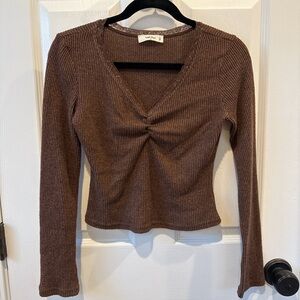 Wild Love Brown V-Neck Women Top